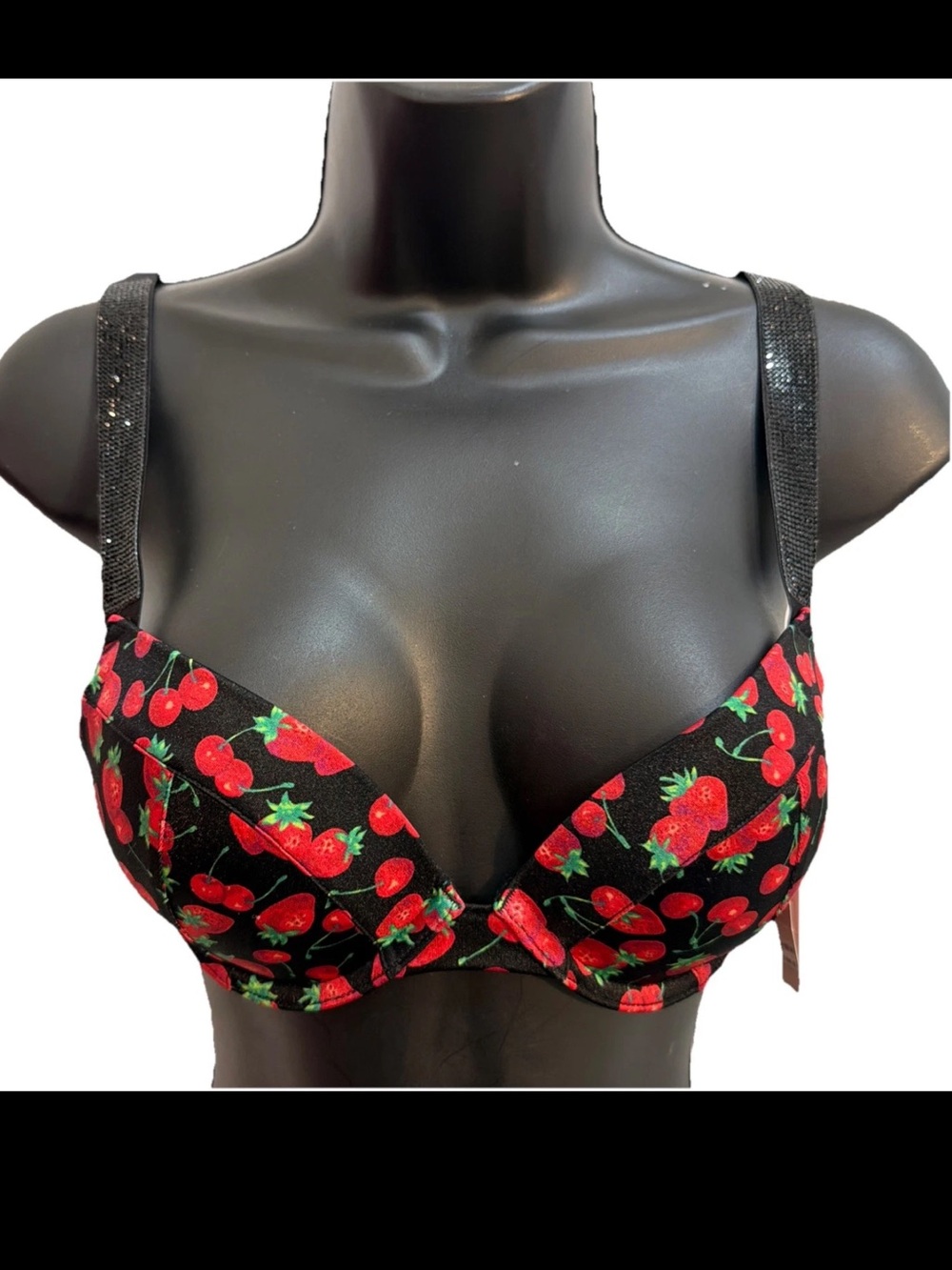 Victoria Secret Strawberry And Cherry Print Push Up Bikini Top Size 32C